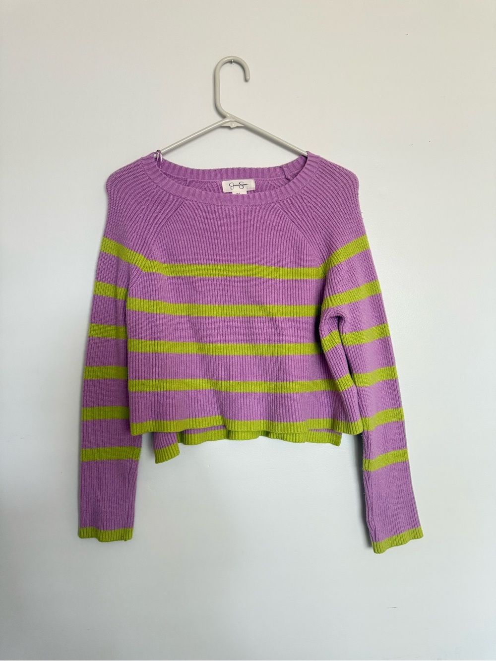 Purple & Lime Striped Women's Cropped Sweater